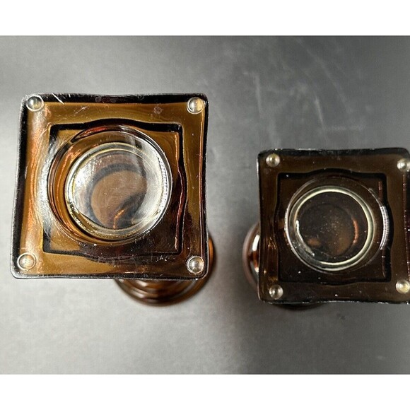 Vintage Amber Glass Candlestick Holders 2 Sizes Hold 3 Inch Diameter Candles - Picture 8 of 8